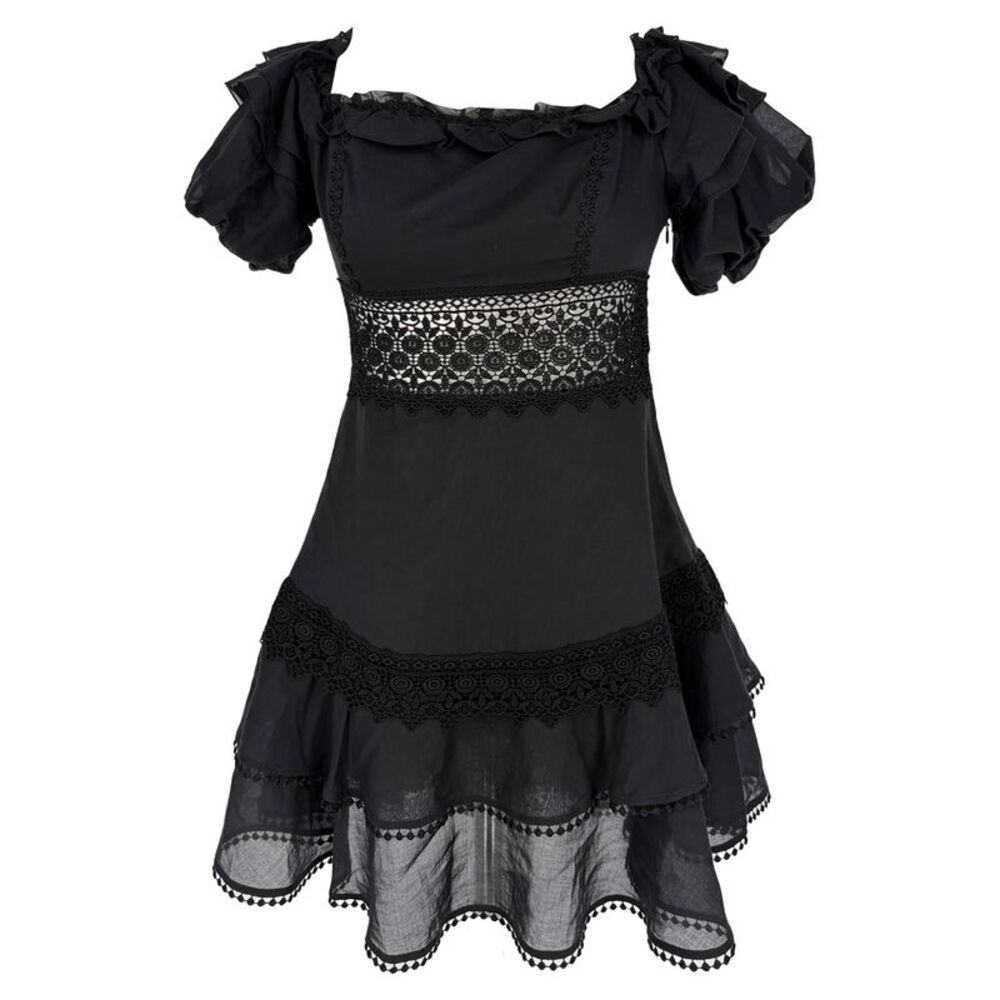 Charo Ruiz Lace-Trimmed Mini Dress in Black Cotton
